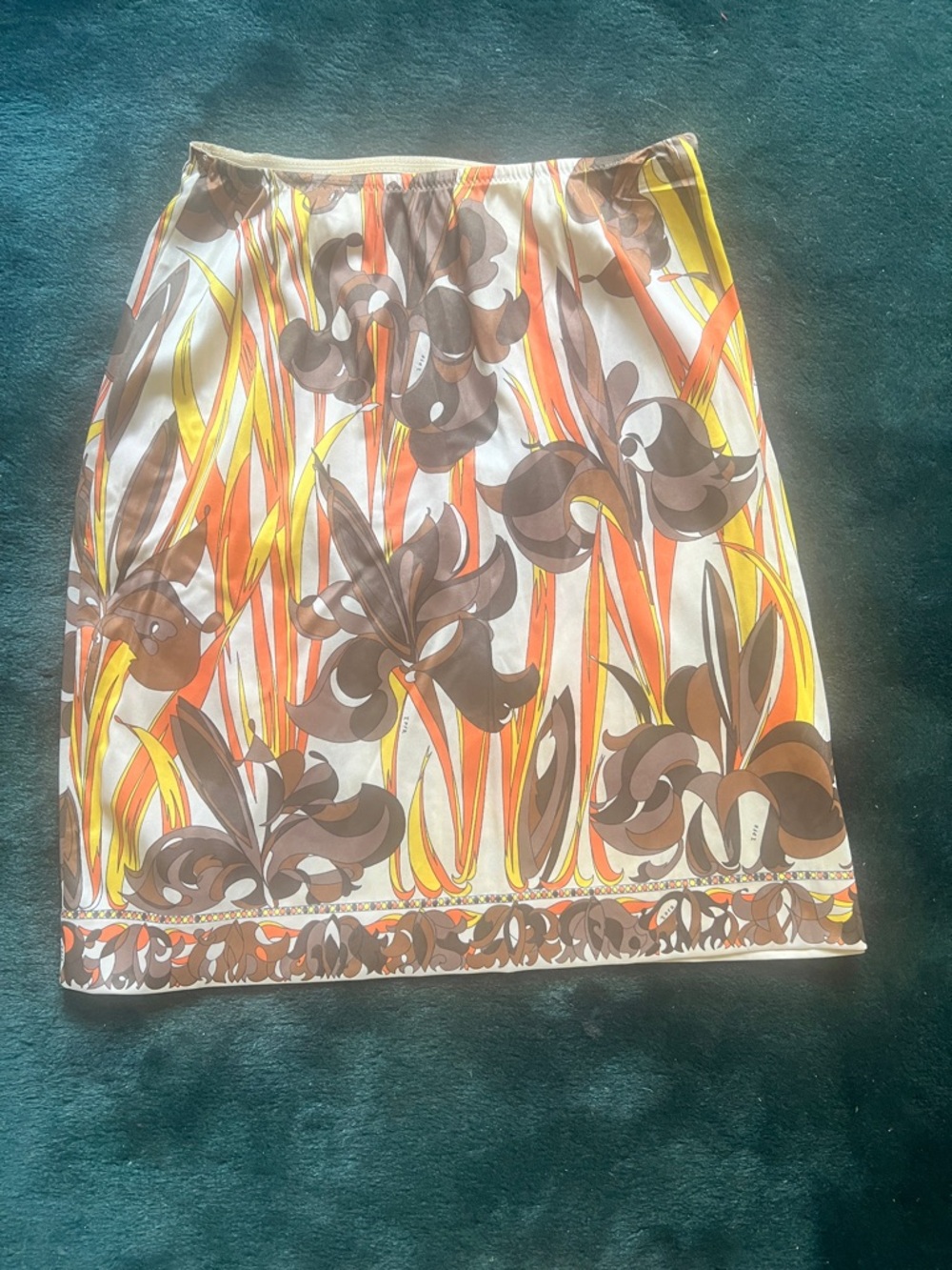 Vintage Emilio Pucci Formfit Rogers Brown, Yellow, Orange Floral Skirt Size S/M